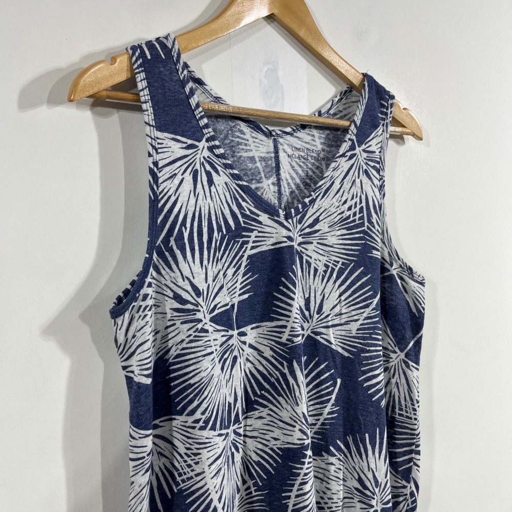 Gap Resort Beachy Linen Boho Coastal Palm Leaf Print Tank Top Womens Medium - Picture 2 of 8